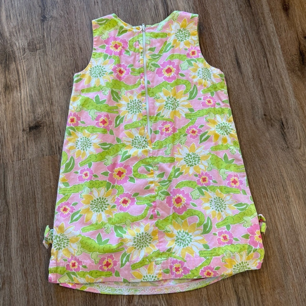 VTG Lilly Pulitzer Shift Dress Girls Size 6 Pink Green Floral Alligators Preppy - Picture 2 of 8